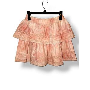 CHELSEA & VIOLET Boho Pink Tie Dye Ruffle Skirt Size Small NEW
